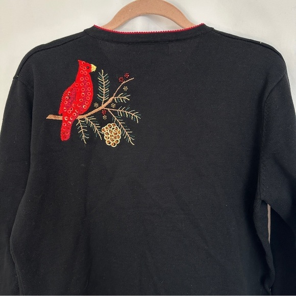 Terrazo Cardigan Sweater Size Large Holiday Cardinal Embroidered Beaded Bird - Picture 10 of 13